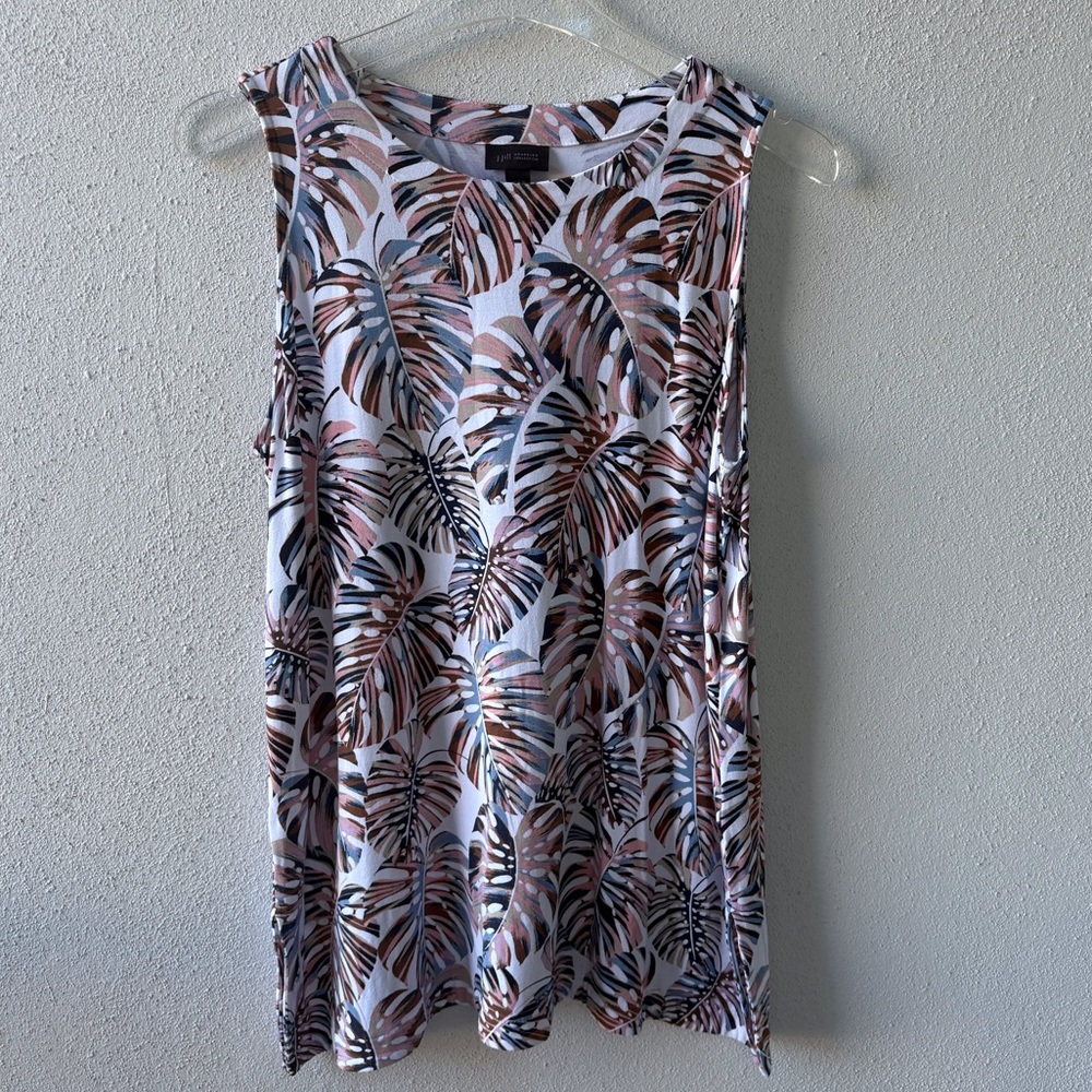 J Jill Wearever Collection Size Medium Tank Palm‎ Print Casual Soft Cruise Beach